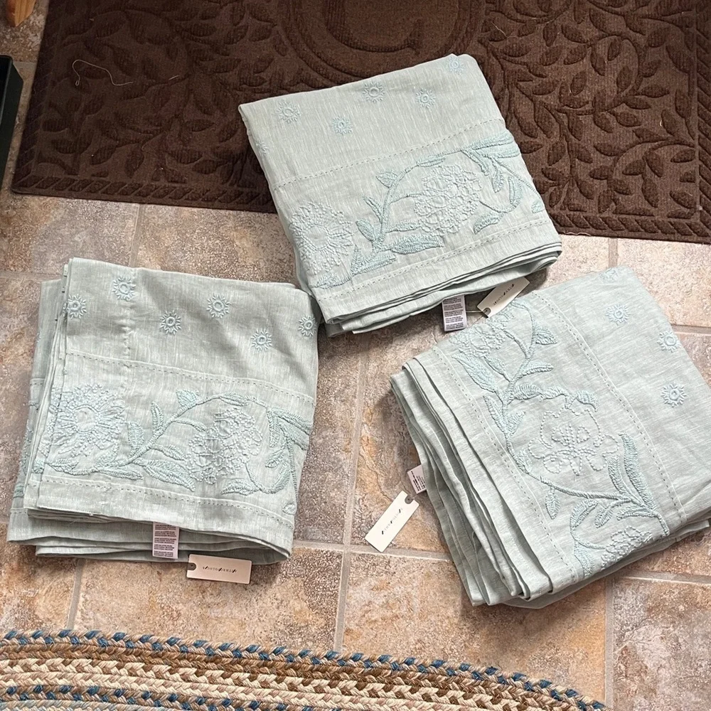 Anthropologie Manette Embroidered Cotton Linen Sheer Curtain Pair 50 x 108 NWT